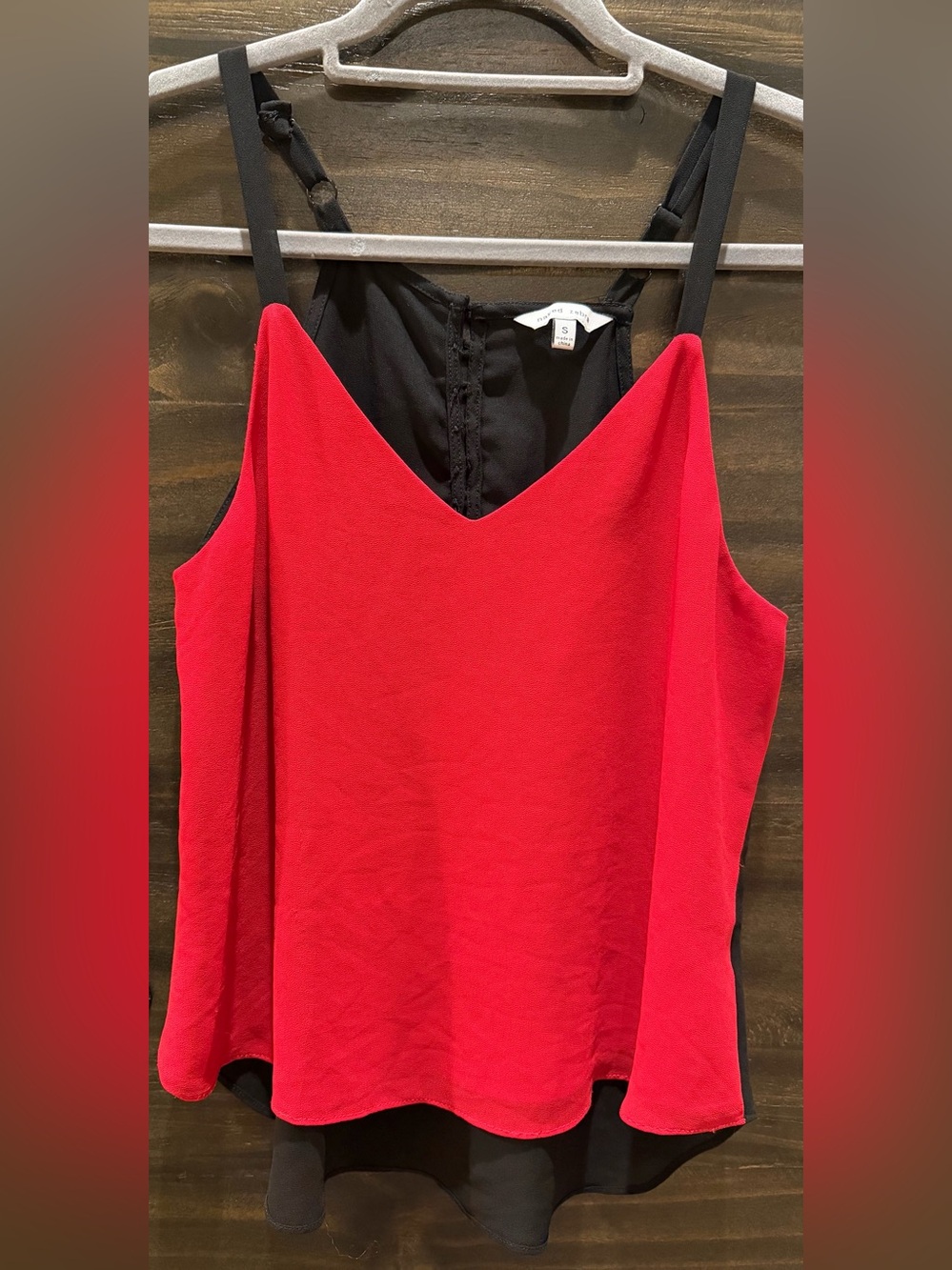 NAKED ZEBRA Colorblock Red Black Layered V-Neck Cami Top Size S - unique!